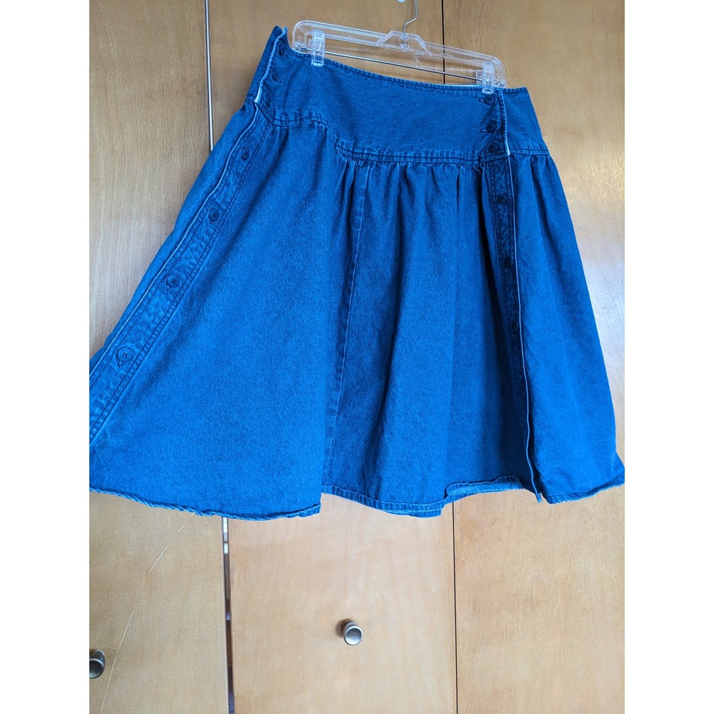 Vintage 90s Bon Jour Denim Skirt Side Button Flare Cropped Petite Size 34